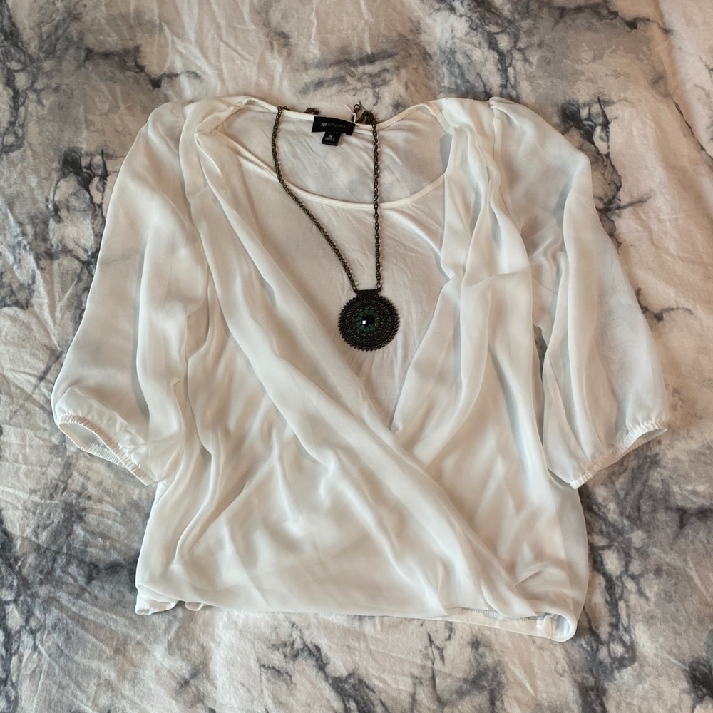 AB Studio's White Blouse with Necklace